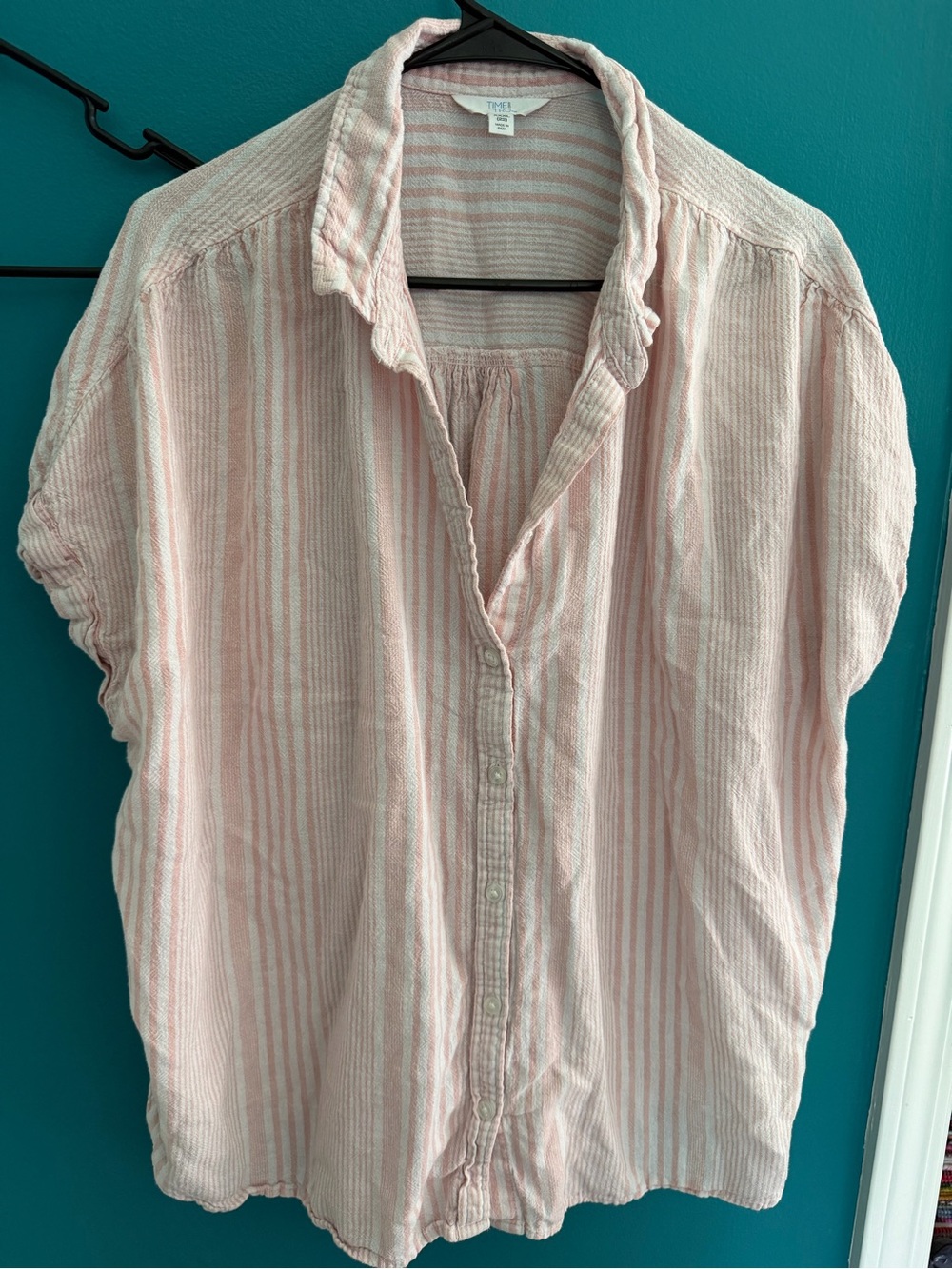Time and Tru Pink and White Striped Button-Down Shirt